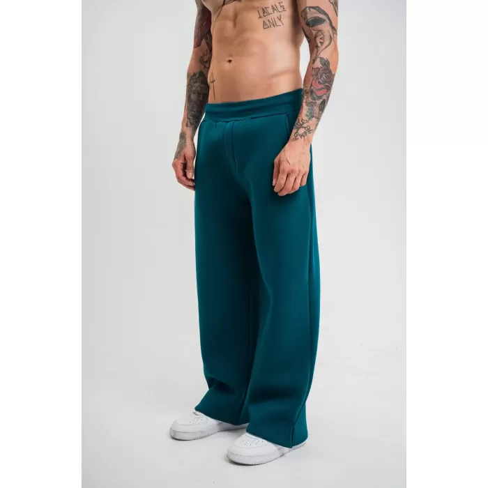 Unisex Boru Paça Baggy Eşofman Pantolon - Koyu Deniz Yeşili