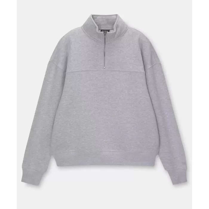 Oversize Yarım Farmuarlı Yakalı Basic SweatShirt - Gri