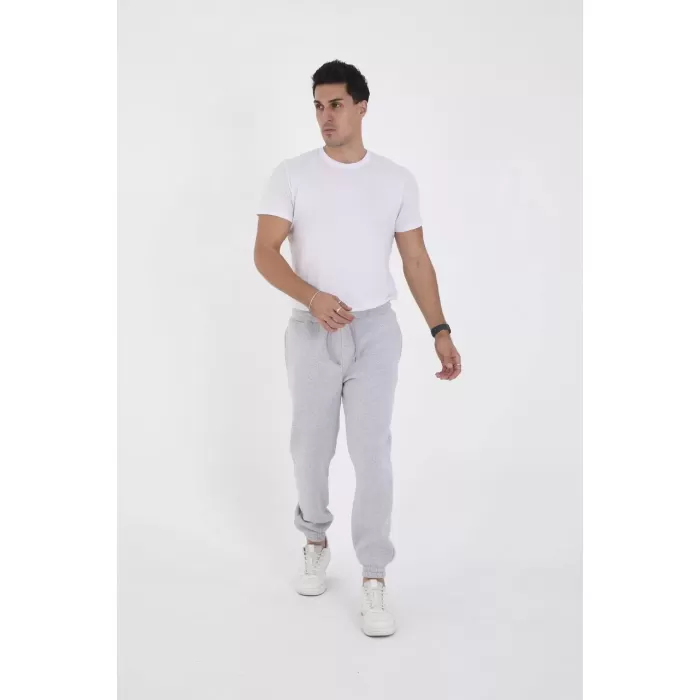 Unisex Kışlık Üç İplik Lastikli Eşofman Pantolon - Gri