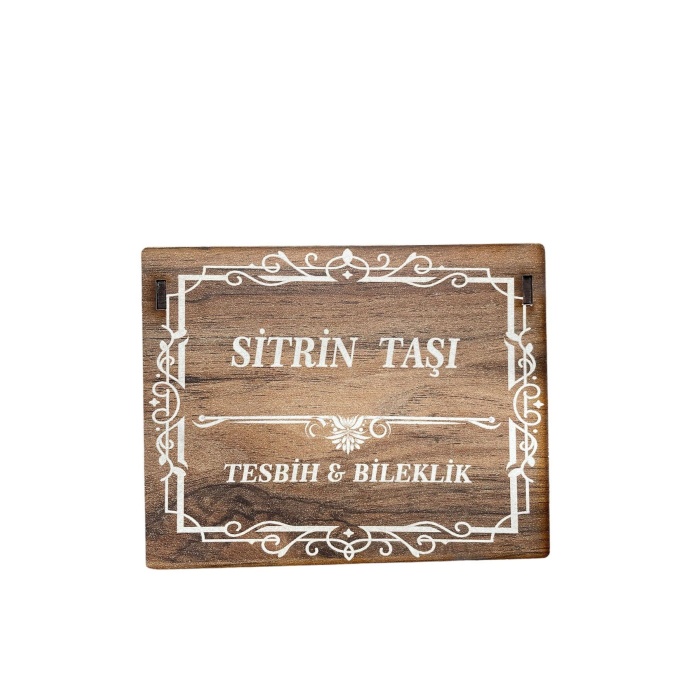 ÖZEL AHŞAP KUTULU SİTRİN TAŞI TESBİH BİLEKLİK SET DOĞAL TAŞ