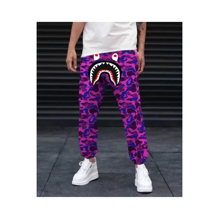 Unisex Pubg Bape x Shark Eşofman Altı - Mor