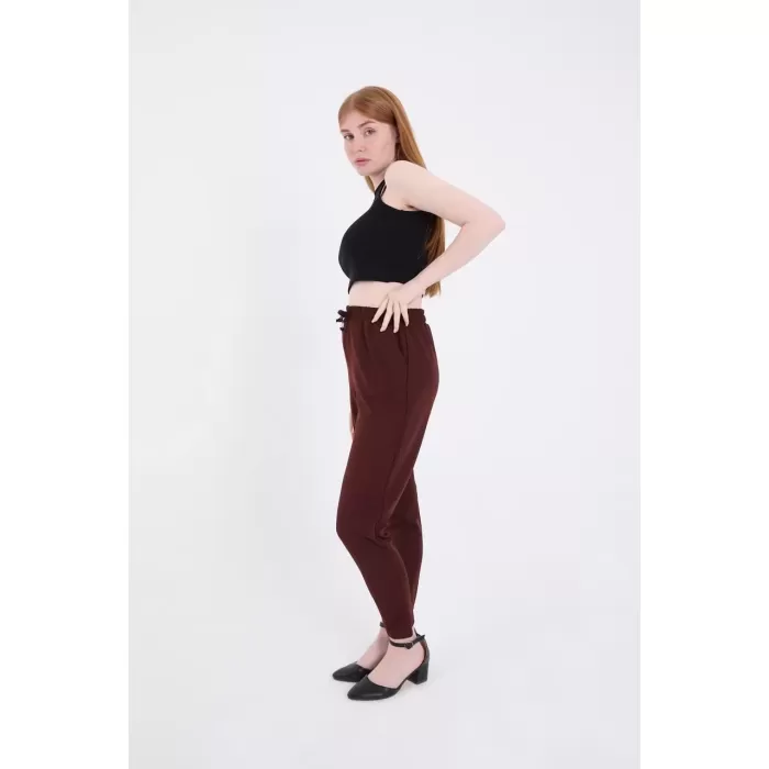 Kadın Tam Kalıp Basic Eşofman Pantolon - Bordo