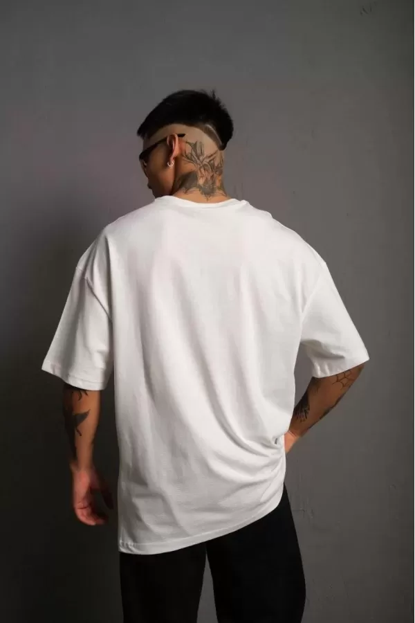 Erkek 24/1 Düz A Kalite Oversize T-shirt - Beyaz