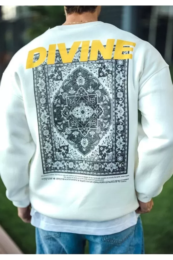 Kışlık Bisiklet Yaka Baskılı SweatShirt - Beyaz