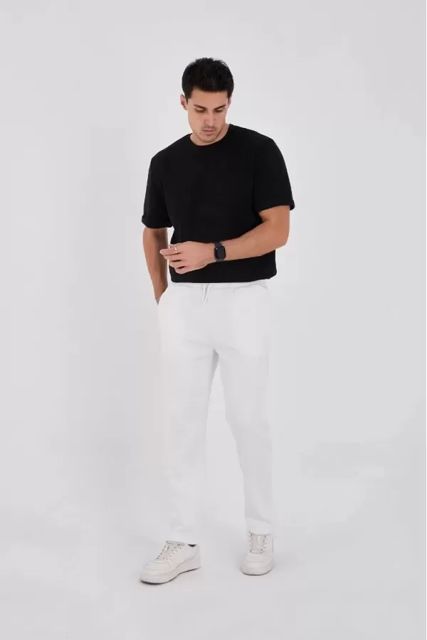 Unisex Üç İplik Basic Eşofman Pantolon - Beyaz