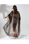 Kadın Rahat Kesim Kemerli Şifon Kimono - Leopar