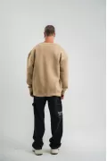 Geniş V yaka Kol Ribana Detaylı SweatShirt - Bej