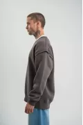 Geniş V yaka Kol Ribana Detaylı SweatShirt - Füme