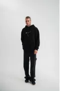 Erkek Kapşonlu Double Oversize Dijital Patchli SweatShirt - Siyah