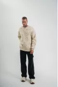 Bisiklet Yaka Yıkamalı Asimetrik Kesşm SweatShirt - Krem