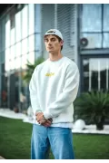 Kışlık Bisiklet Yaka Baskılı SweatShirt - Beyaz