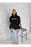 Üç İplik Uzun Kol Kapşonlu Baskılı SweatShirt - Siyah