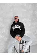 Unisex Üç İplik Kapşonlu Baskılı SweatShirt - Siyah