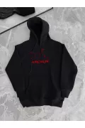 Kışlık Uzun Kol Kapşonlu SweatShirt - Siyah