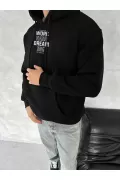 Kışlık Üç İplik Kapşonlu SweatShirt - Siyah