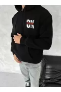 Oversize Üç İplik Kapşonlu SweatShirt - Siyah