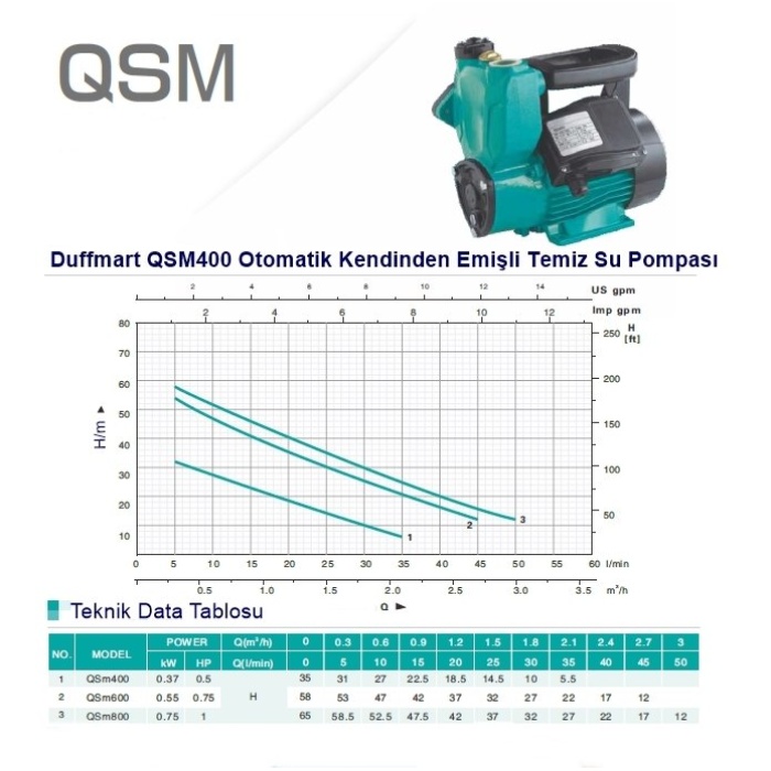 Duffmart QSM400 Kendinden Emişli Sıcak Su Pompası