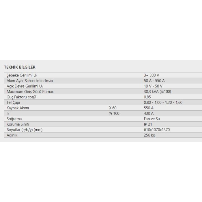 Demiriz MIG 550 W - MIG/MAG Gazaltı Kaynak Makinası