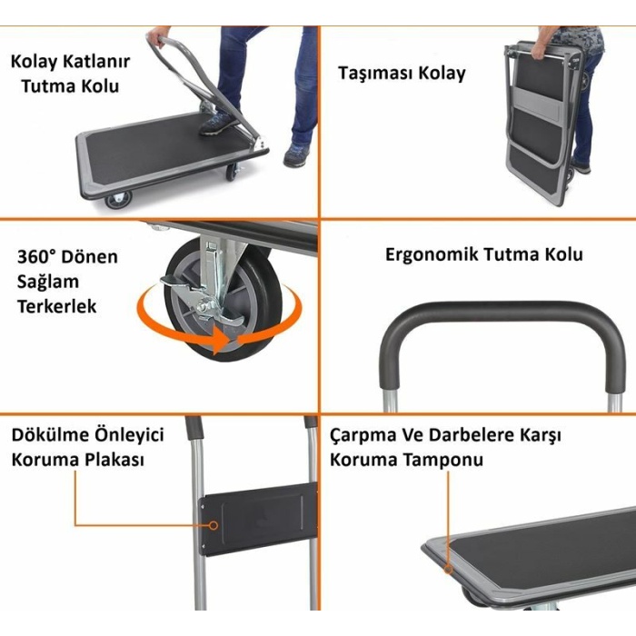 Duffmart PR2190 Pro Katlanır Platform 4 TekerleKLi Paket Taşıma Arabası 150 Kg