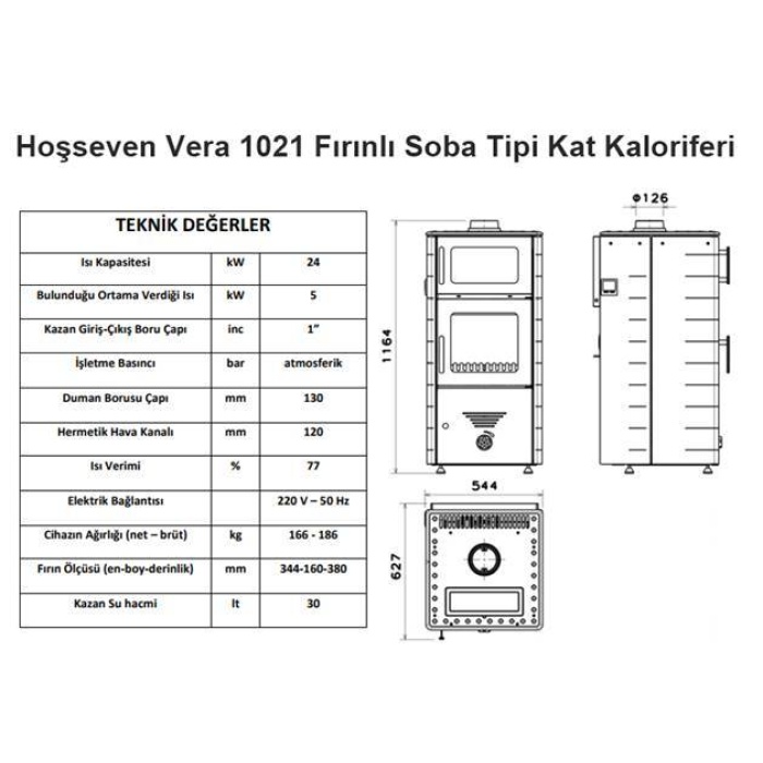 Hoşseven Vera 1021 Fırınlı Katı Yakıtlı Soba Tipi Kat Kaloriferi