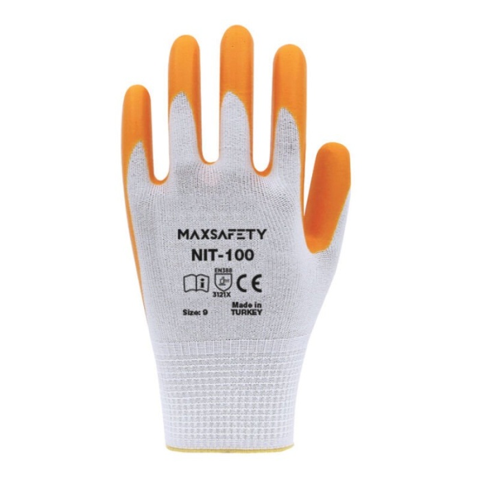 MaxSafety NIT-100 Sarı-Beyaz Nitril Kaplı Eldiven