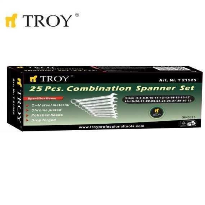 Troy 21525 Kombine Anahtar Takımı (25 Parça, 6-32mm)