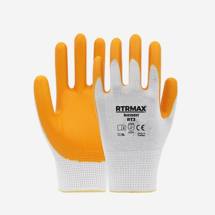 RTRMAX RH19811 RT3 NO:9 Nitril Kaplı Polyester Beyaz Sarı Eldiven