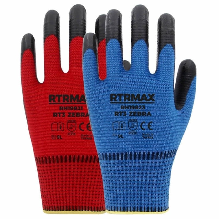 RTRMAX RH19822 RT3 NO:10 Nitril Kaplı Polyester Zebra Kırmızı Örgü Eldiven