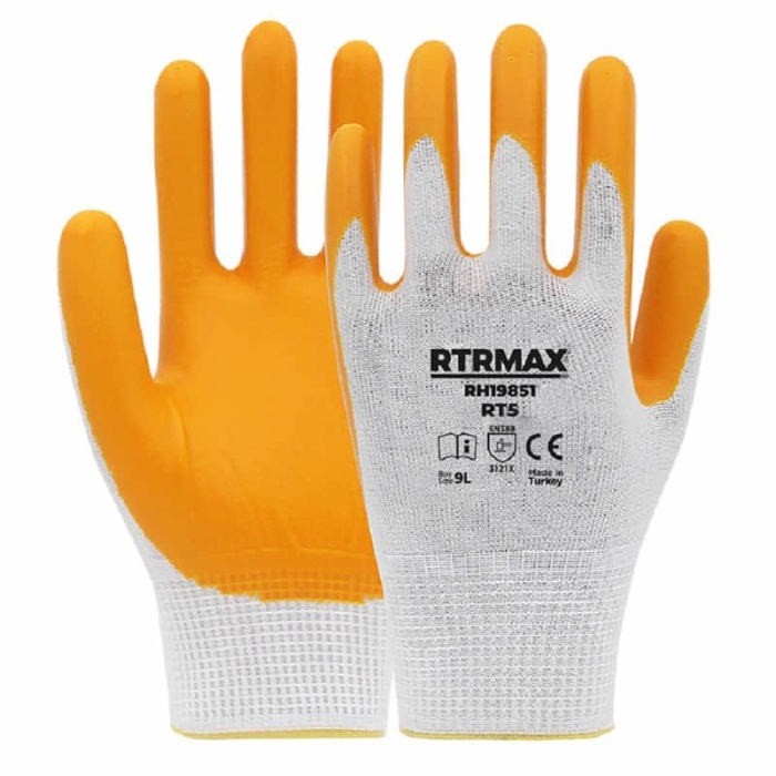 RTRMAX RH19851 RT5 NO:9 Nitril Kaplı Polyester Beyaz Sarı Eldiven