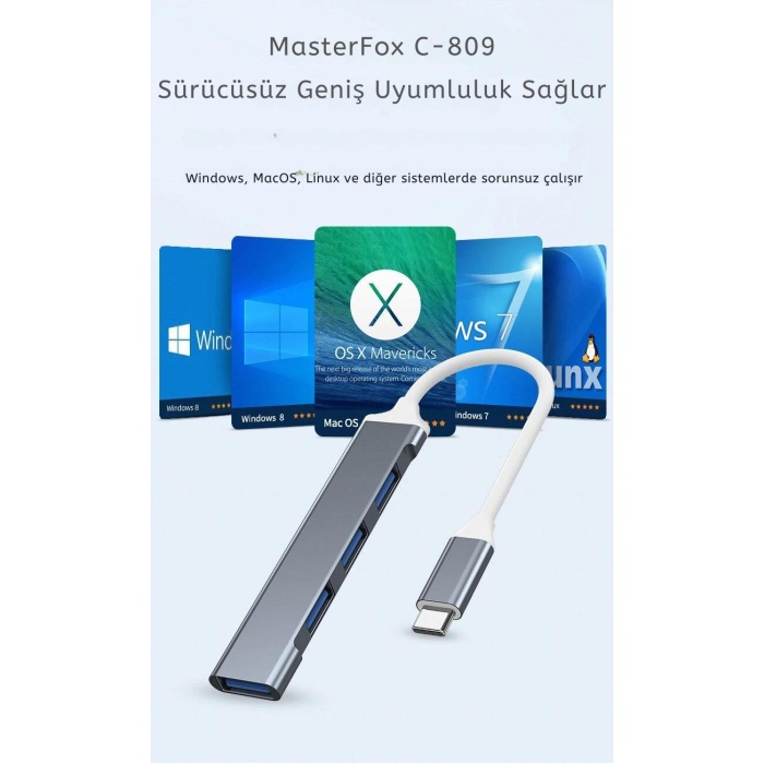 MasterFox C-809 Type-C To 4x Usb ( 1x 3.0 3x 2.0)  Çevirici Hub Adaptör