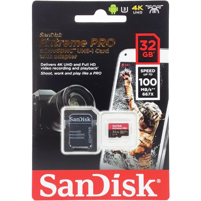 32GB Extreme Pro MicroSDHC Hafıza Kartı, 100 MB/sne kadar - SDSQXCG-032G-GN6MA