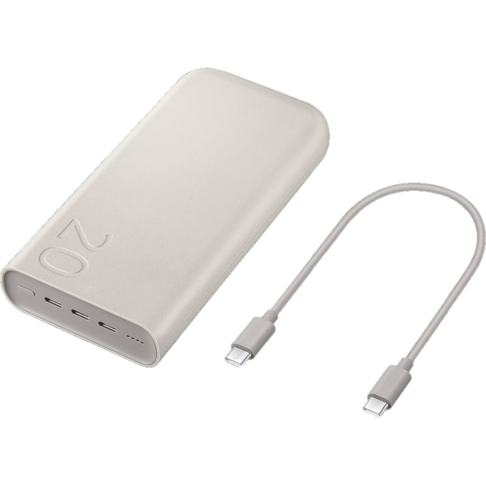 20000 mAh 45 Watt Powerbank, Hızlı Şarj, PD 3.0, 3 Çıkışlı, Kablo Dahil, Bej, 2024 Model