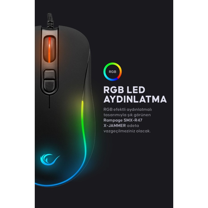 X-jammer Usb Rgb Mouse Drag Click 7200 Dpi Gaming Mouse Oyuncu Mouse Makrolu Örgü Kablo