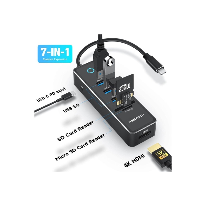 Ipad Uyumlu Alüminyum Typec 7 in 1 Hub  4k 60HZ Hdmı 3 USB 3.0  Pd 100W  SD/TF Kart Okuyucu