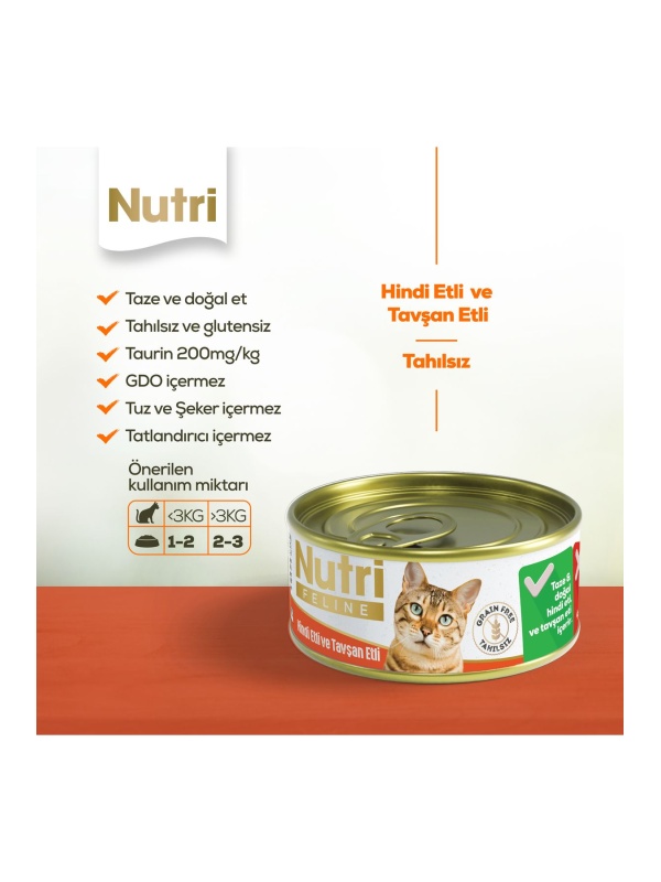 Hindili Ve Tavşan Etli Yetişkin Kedi Yaş Maması 85 gr