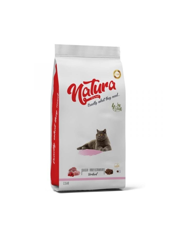 Natura Düşük Tahıllı Tavuklu Hindili ve Yaban Mersinli 2.25 kg Kısırlaştırılmış Yetişkin Kedi Maması