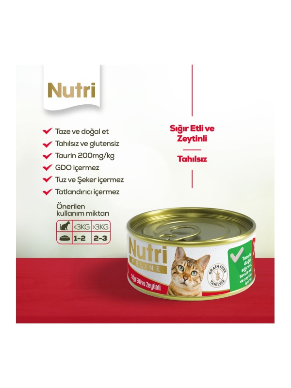 Sığırlı Ve Zeytinli Yetişkin Kedi Yaş Maması 85 gr