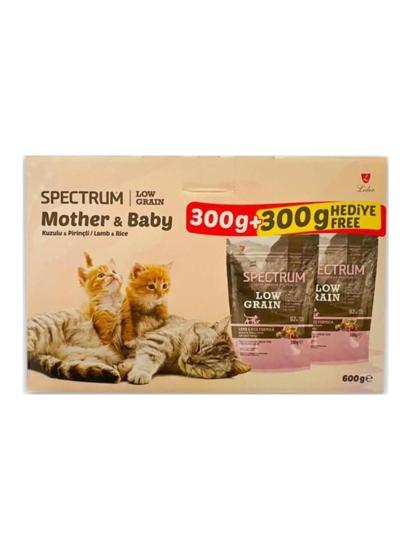 Spectrum Düşük Tahıllı Mother & Baby 300 gr 2li Paket Kuzu Etli ve Pirinçli Kedi Maması