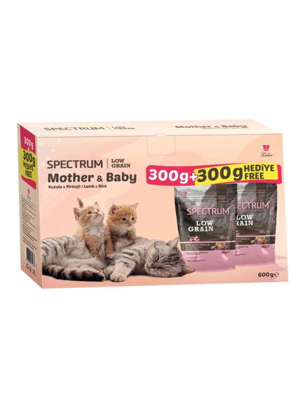 Spectrum Düşük Tahıllı Mother & Baby 300 gr 2li Paket Kuzu Etli ve Pirinçli Kedi Maması