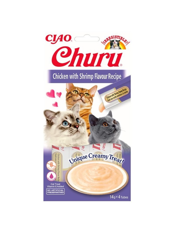 Inaba Ciao Churu Cream Tavuklu ve Karidesli 4x14 gr Sıvı Kedi Ödül Kreması