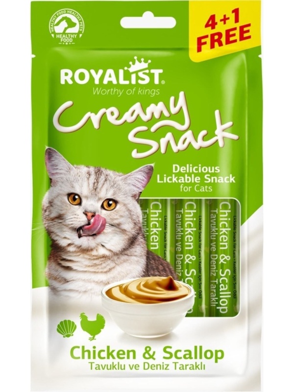 Royalist Creamy Snack Tavuk Etli ve Deniz Taraklı 5x15 gr Kedi Ödül Maması