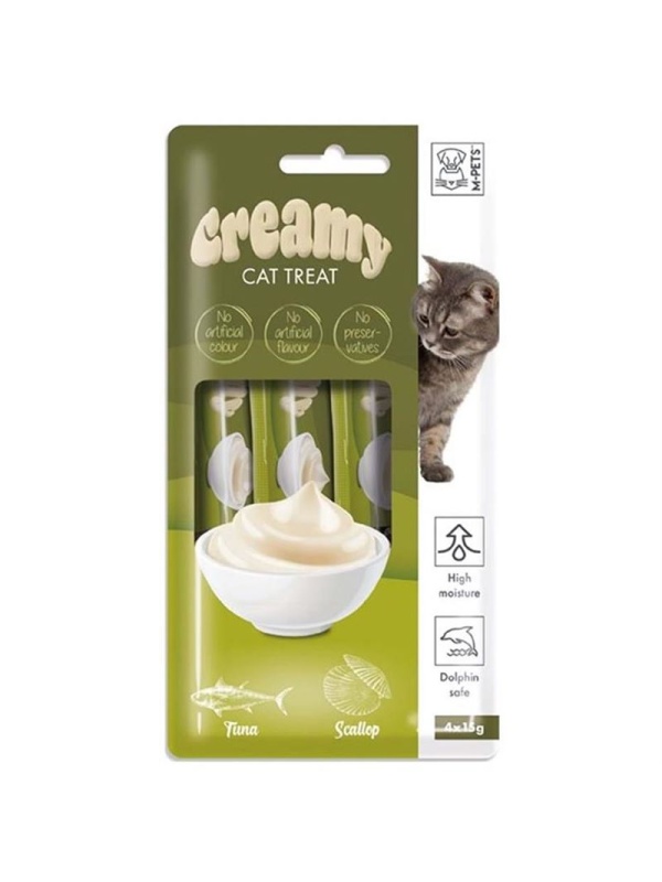 M-Pets Ton Balıklı ve Deniz Taraklı 4x15 gr Sıvı Kedi Ödül Maması