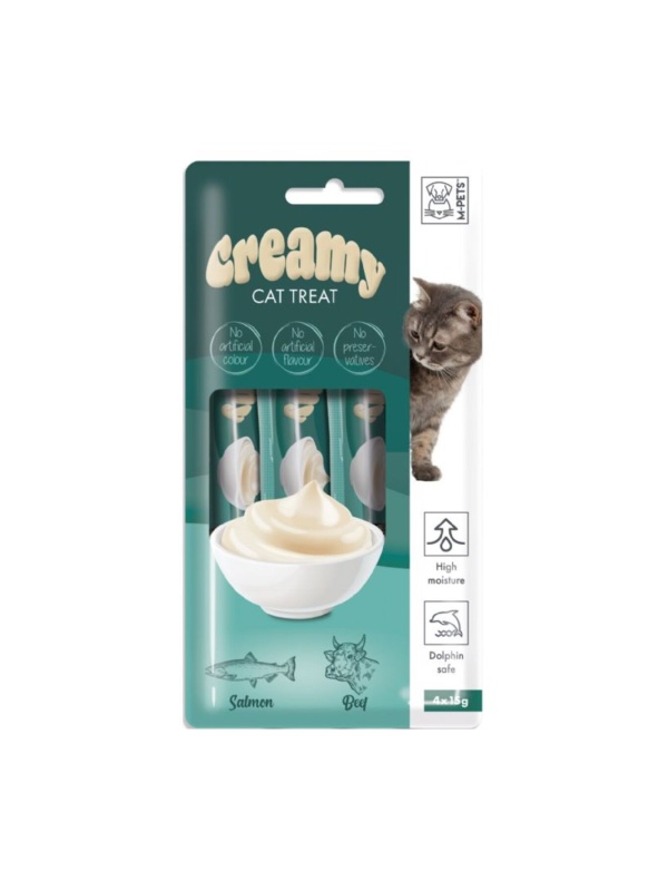 M-Pets Somon Balıklı ve Biftekli 4x15 gr Sıvı Kedi Ödül Maması