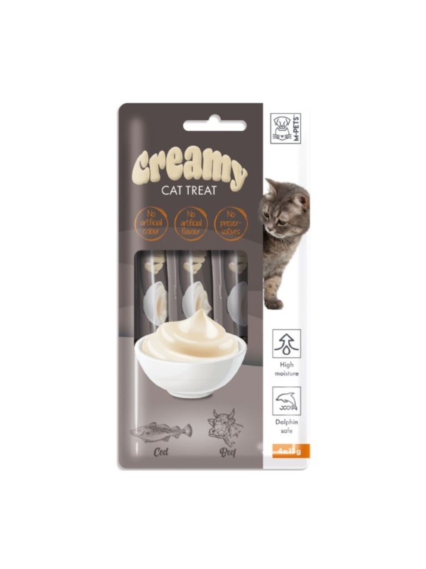 M-Pets Creamy Morina Balıklı ve Sığır Etli 4x15 gr Kedi Ödül Maması