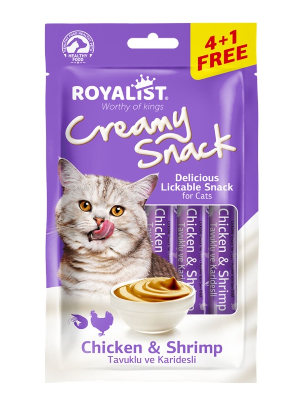 Royalist Creamy Snack Tavuk Etli ve Karidesli 5x15 gr Sıvı Kedi Ödül Maması