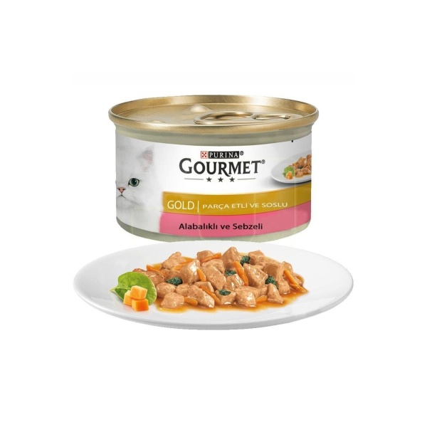 Gourmet Parça Etli Soslu Alabalık Ve Sebzeli Kedi Konservesi