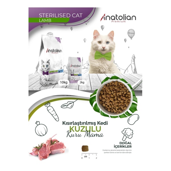 Anatolian Premium Kuzu Etli 2 kg Kısırlaştırılmış Yetişkin Kedi Maması