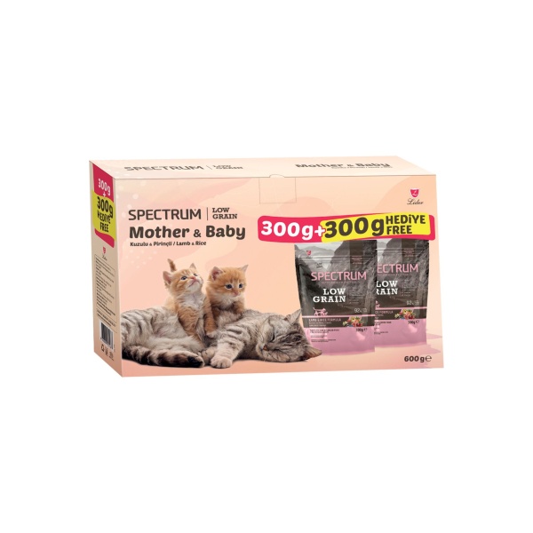 Spectrum Düşük Tahıllı Mother & Baby 300 gr 2li Paket Kuzu Etli ve Pirinçli Kedi Maması