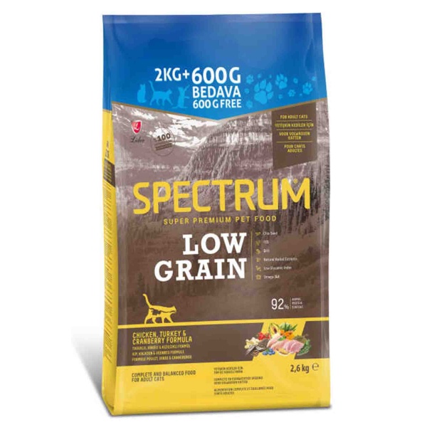 Spectrum Low Grain Tavuklu Hindili Kızılcıklı 2.6 kg Yetişkin Kedi Maması