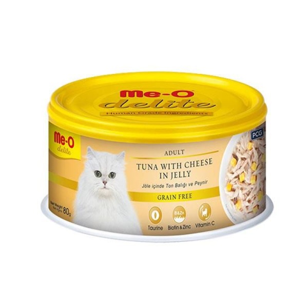 Me-O Delite Tahılsız Ton Balıklı ve Peynirli Jöleli 80 gr Konserve Yetişkin Kedi Maması